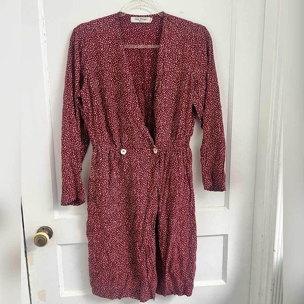 Nice Things Paloma S Maroon Polka Dot Wrap Dress Size 8 $285
